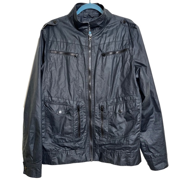 Kane & Unke Black Waxed Cotton Moto Style Jacket, Size L - Picture 2 of 5